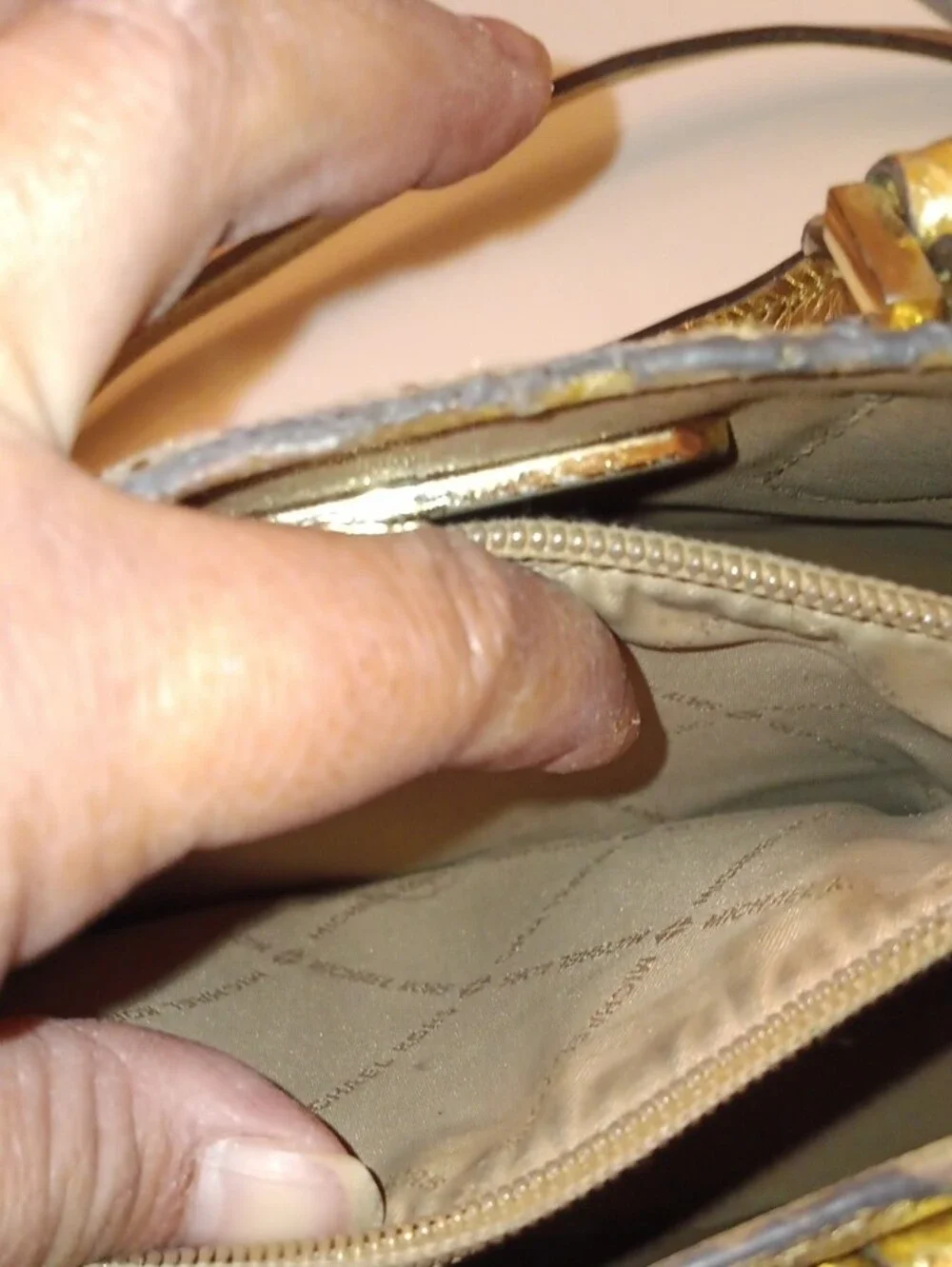 Michael Kors Small Metallic Gold Quilted Satchel with Shoulder Strap